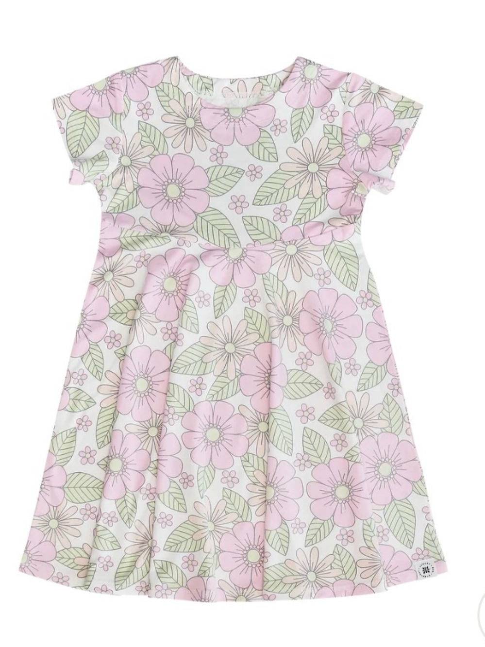 Sweet Bamboo Girls' Pink Floral Short Sleeve Twirl Dress